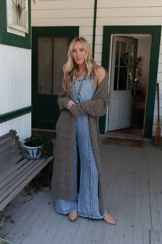 Wednesday Duster Cardigan - Olive Terry Blend Velvet Blend Canvas Blend