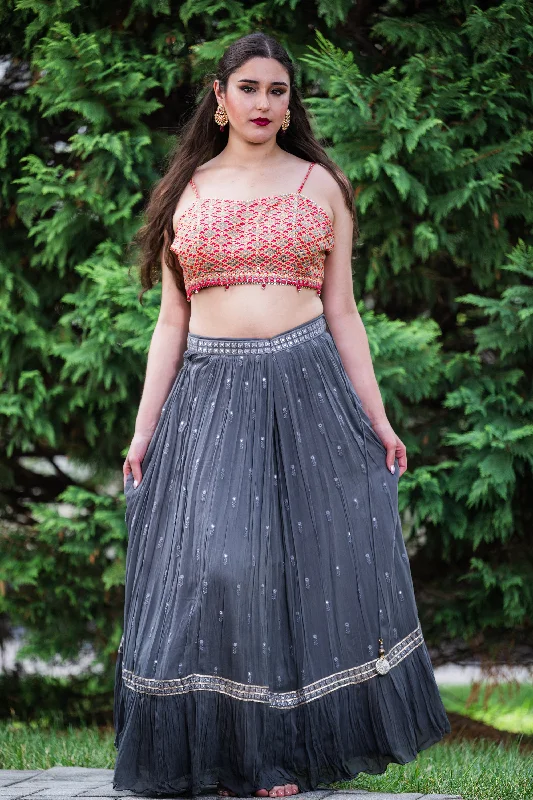 Elegant Grey Embroidered Sequin Lehenga with Stylish Blouse and Jacket Herringbone Jacket Checkered Jacket Solid Jacket Elegant Grey Embroidered Sequin Lehenga with Stylish Blouse and Jacket Herringbone Jacket Checkered Jacket Solid Jacket