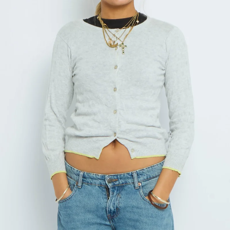 Buttoned Fine Knit Cardigan - UK 8 Bright Pastel Dark