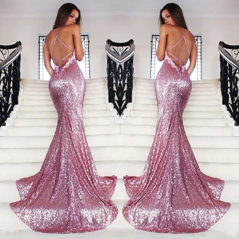 Long Prom Dress, Spaghetti Straps Prom Dress, Sequin Prom Dress, Mermaid Prom Dress, Sexy Prom Dress, Backless Prom Dress, V-Neck Party Dresses, Evening Dresses, LB0681 Tunics Trousers formal