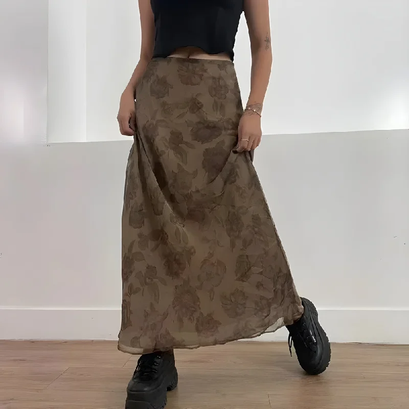 Fairy Grunge Floral Maxi Skirt lace skirt feminine