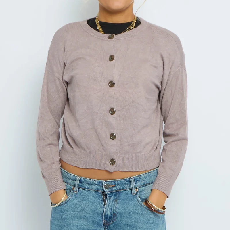 Buttoned Fine Knit Cardigan - UK 10 Herringbone Houndstooth Plaid