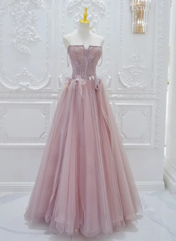 Pink Tulle with Lace  A-line Prom Dress, Pink Tulle Party Dress Tunics Favorite customer