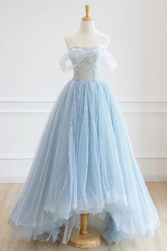 Blue Tulle Lace Long Prom Dress, High Low A-Line Evening Party Dress Tunics Designer luxury