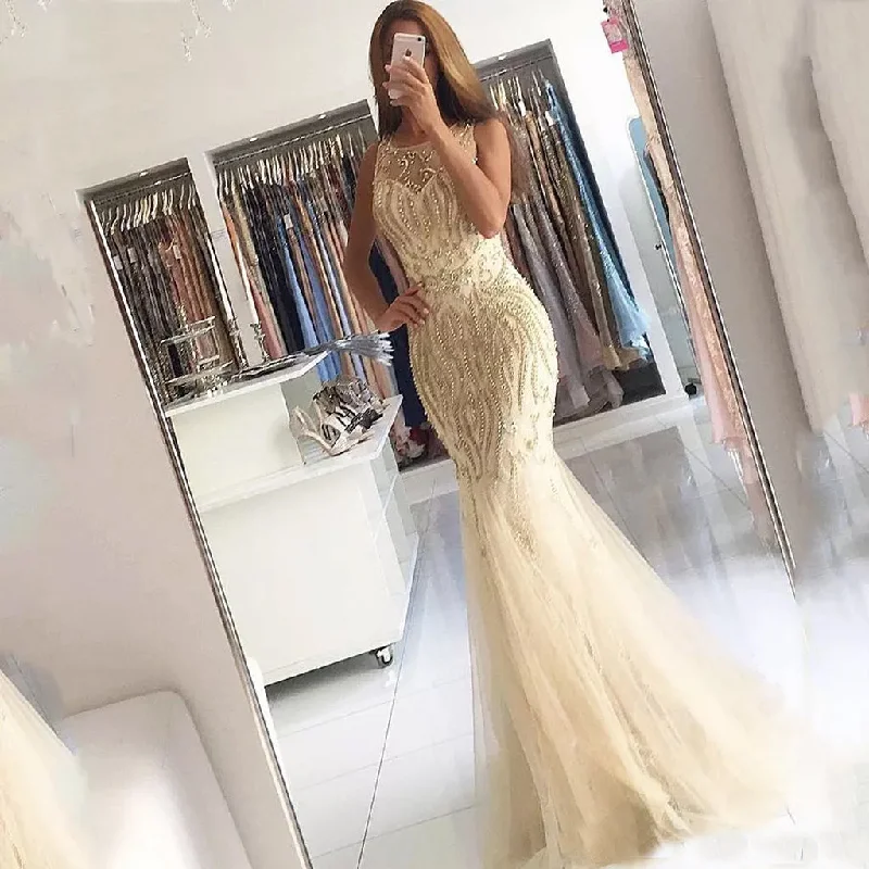 Tulle Sleeveless Backless Prom Dress, Beaded Sexy Prom Dress, Floor-Length Party Dresses, LB0789 Tunics Trendy modern
