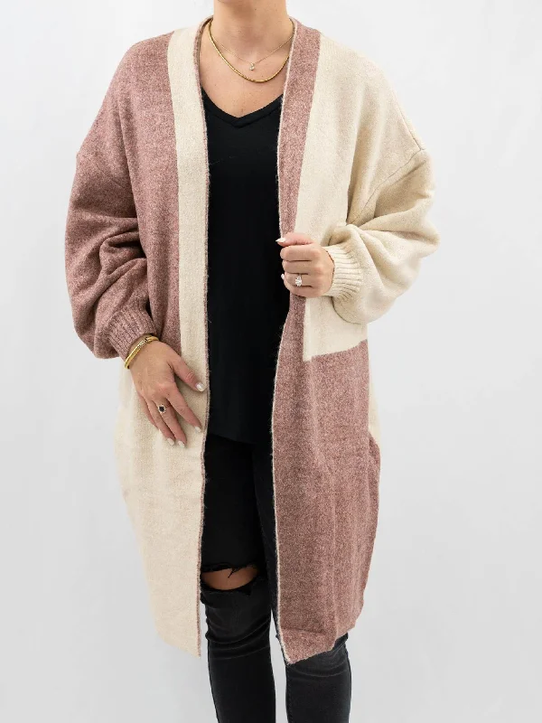 Colorblock Balloon Sleeve Cardigan Solid Color Striped Floral Print