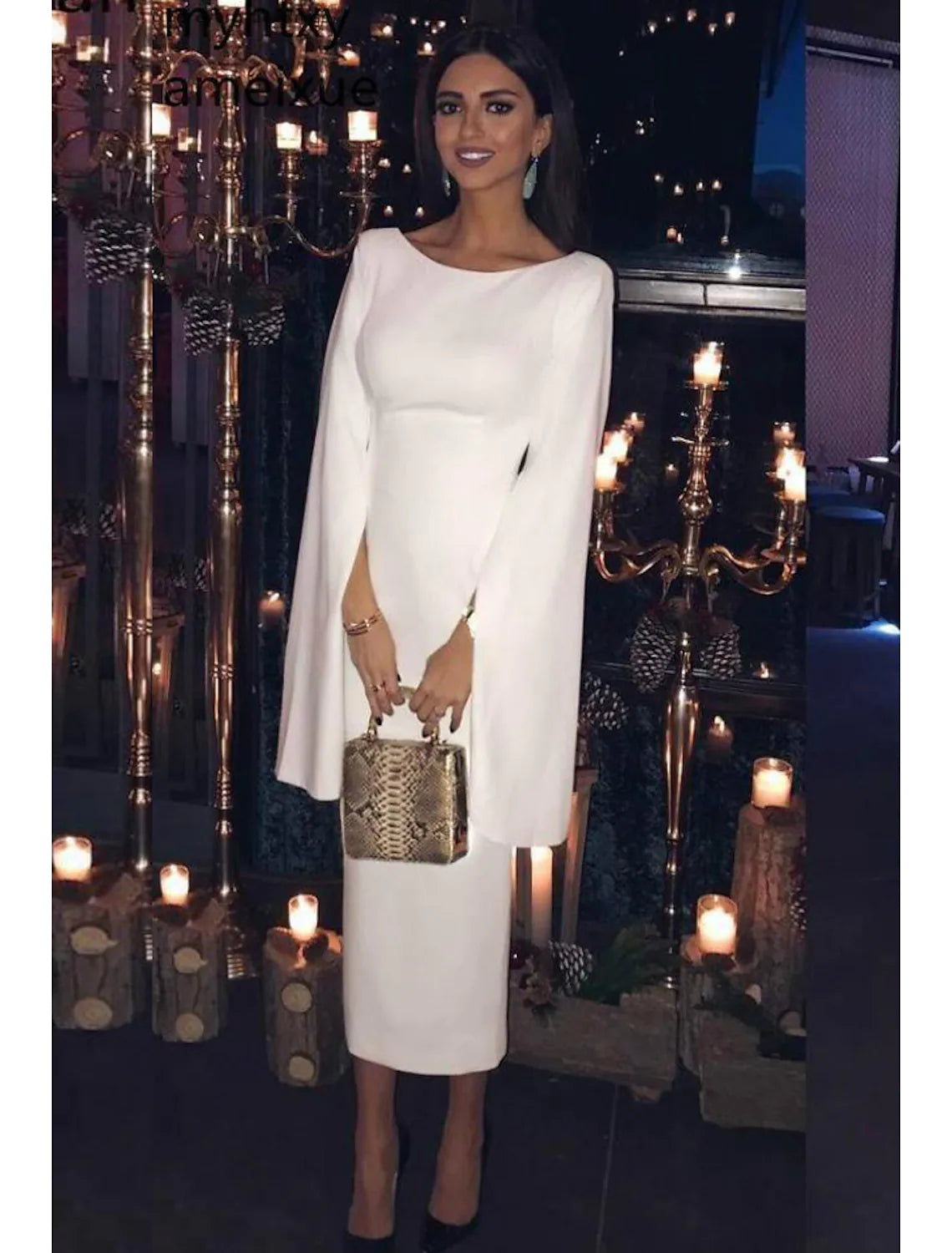 Sheath / Column Cocktail Dresses Party Dress Holiday Tea Length Long Sleeve Jewel Neck Jersey Backless with Sleek Pure Color Tunics Favorite customer