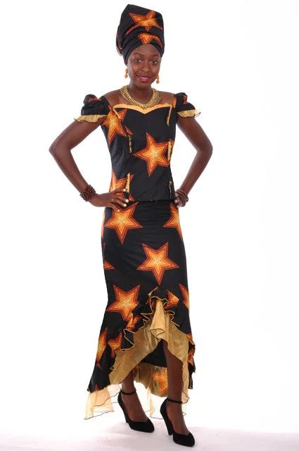 African Star Print Top and Skirt with Organza-DP3473 tulle skirt dreamy
