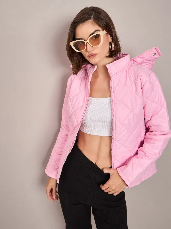 Women Pink Diamond Quilted Hooded Puffer Jacket Mesh Jacket Canvas Jacket Denim Jacket Women Pink Diamond Quilted Hooded Puffer Jacket Mesh Jacket Canvas Jacket Denim Jacket