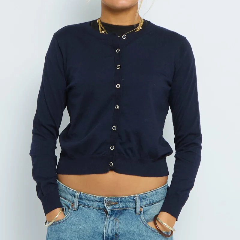 Button  Fine Knit Cardigan - UK 8 Terry Blend Velvet Blend Canvas Blend