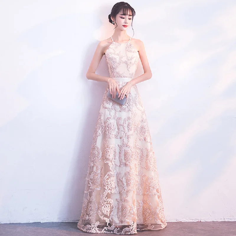 Long Prom Dress, Tulle Prom Dress, A-Line Prom Dress, Halter Prom Dress, Applique Prom Dress, Sleeveless Prom Dress, Floor-Length Party Dresses, LB0765 Tunics Sophisticated sleek