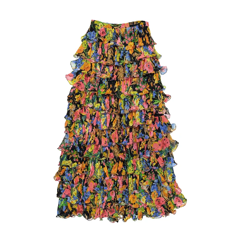 by Timo Night Blossom Georgette Ruffle Womens Skirt athletic skirt fit
