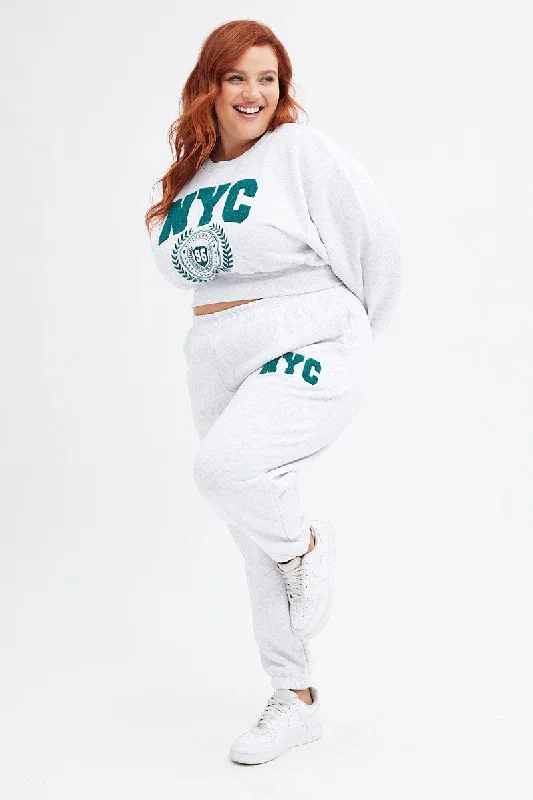 Grey Track Pants High Rise Jogger Fashionable Work Pants