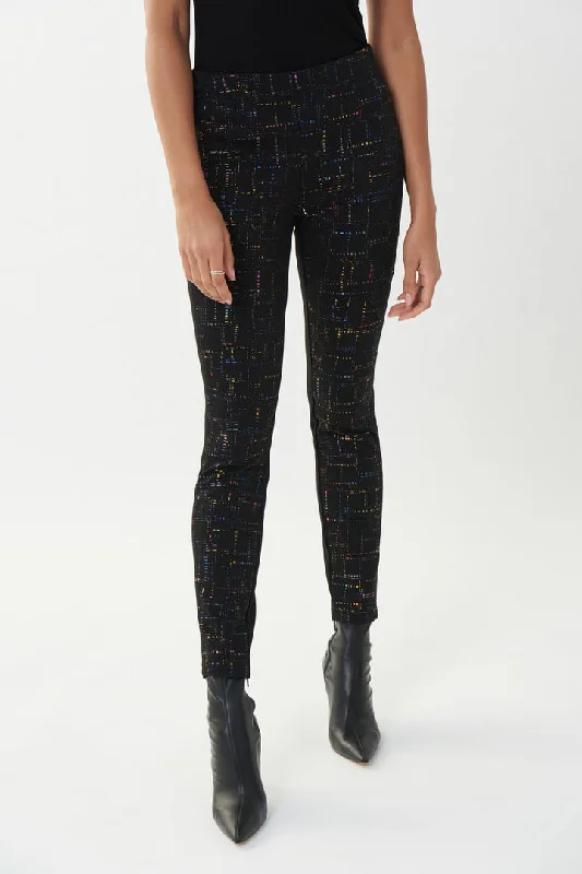 Black/Multi Abstract Print Pants Chic Checkered Pants