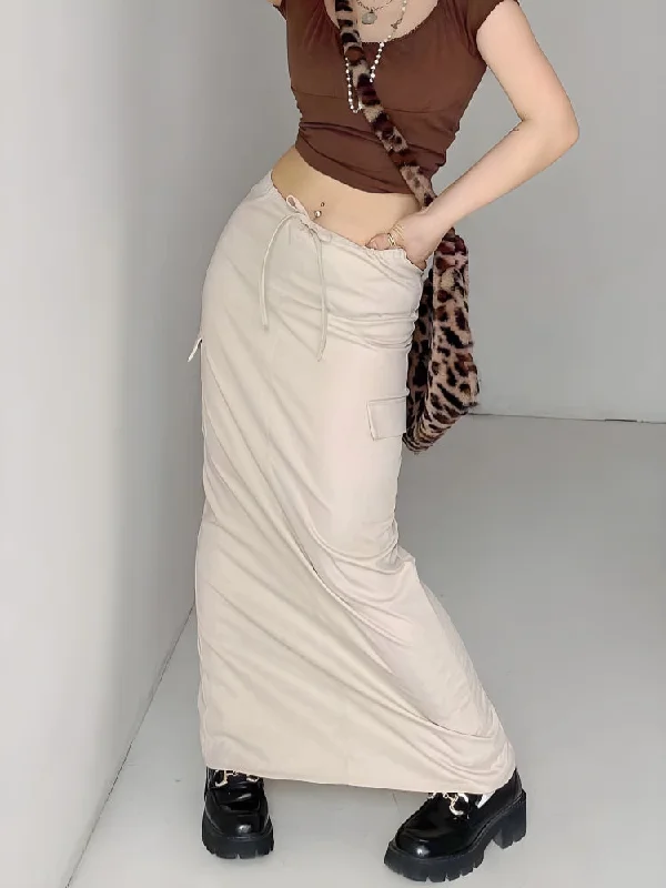 Drawstring Waist Parachute Maxi Skirt lace skirt intricate