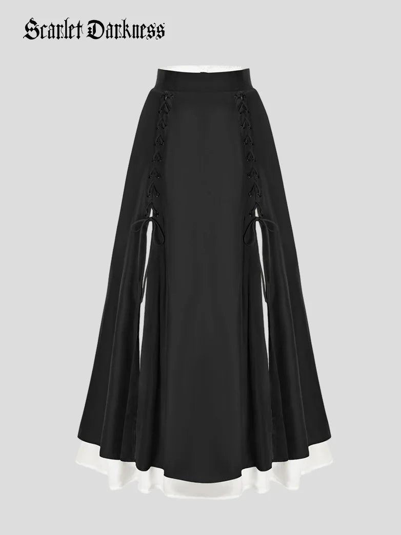 Tiered Swing Elastic Drawstring Waist Flared Maxi Skirt corduroy skirt cozy
