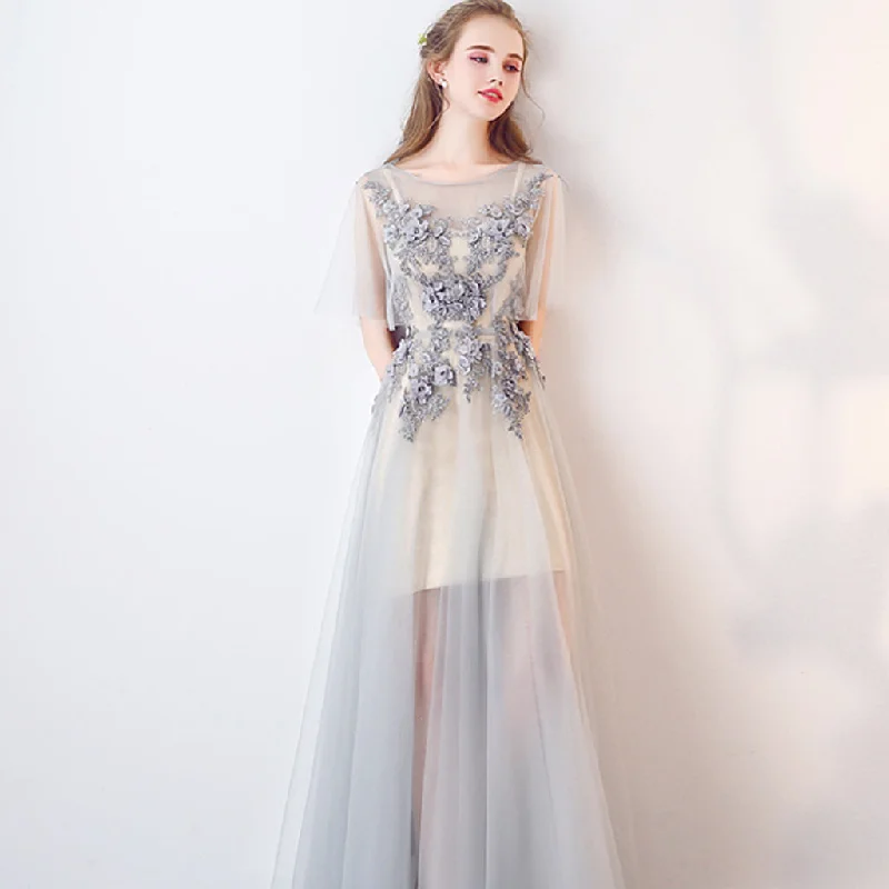 Long Prom Dresses, Tulle Prom Dresses, A-Line Party Dresses, V-Back Evening Dresses, Floor-Length Prom Dresses , Applique Prom Dresses, Charming Prom Dress, LB0481 Lace Sexy Club