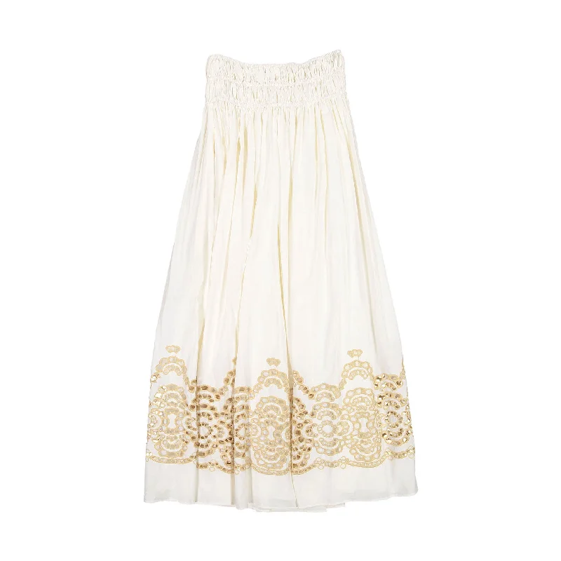 A4 Cream Eyelet Bottom Maxi Skirt belted skirt waist