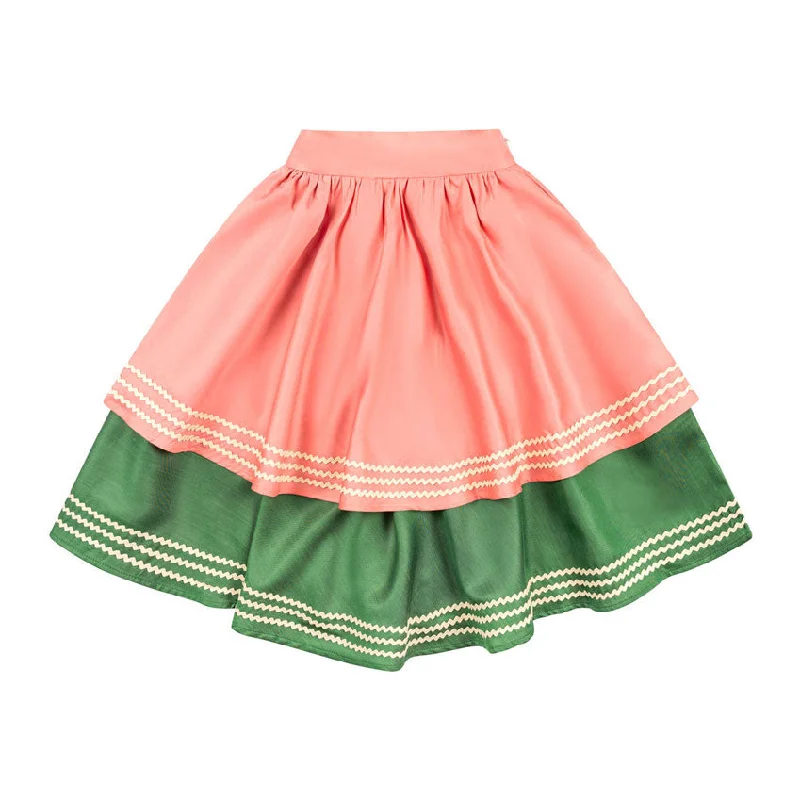 Atelier Parsmei Geranium Pink/ Basil Green Layered Ric Rac Skirt wool skirt warm