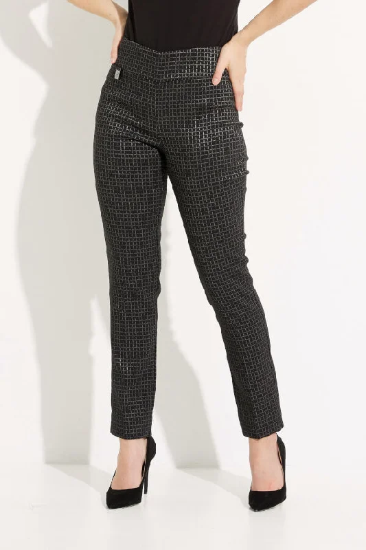 Black Silver Metallic Print Pants Trendy Work Pants