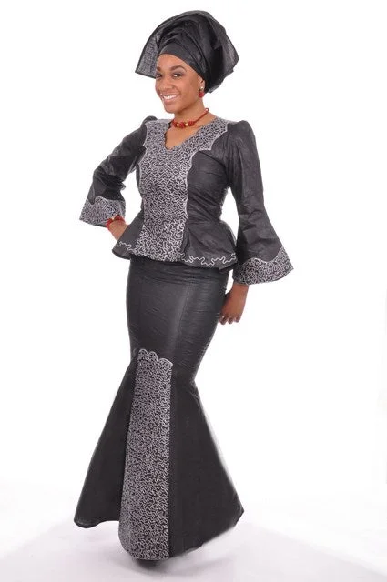 Regal Black Brocade Top and Skirt-Elaborate Silver Embroidery corduroy skirt cozy