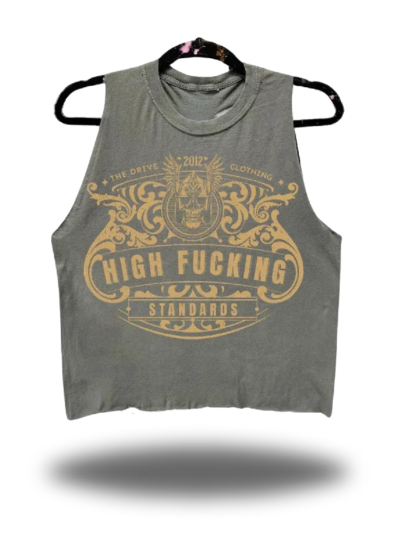 HIGH FUCKING STANDARDS CROP TANK TOP*GREY* breathable tank top