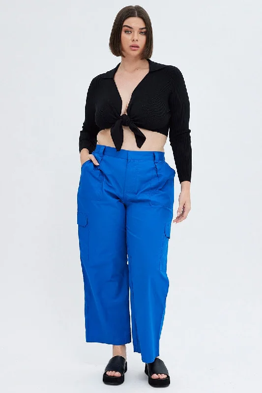 Blue Elastic Back Waist Cargo Pant Comfortable Maternity Pants