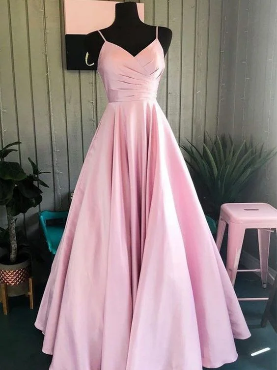 Pink A Line Sweetheart Satin Long party Dress Prom Dresses Elegant Evening Dresses Custom Size Tunics Sophisticated sleek