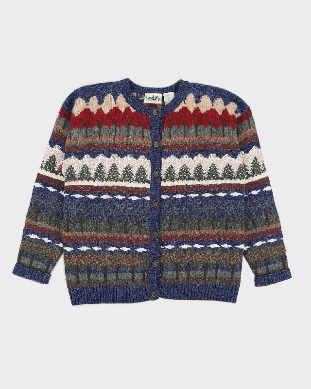 Vintage 1990s Cottagecore Tree Knit Cardigan - M Velvet Chenille Corduroy