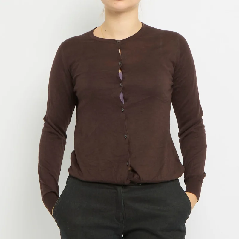 Round Neck Knitted Cardigan - UK 10 Solid Color Striped Floral Print