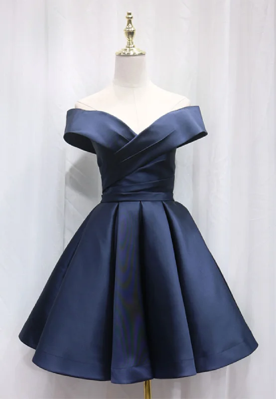 A-Line Satin Off the Shoulder Short Prom Dress, Mini Evening Party Dress Tunics Corduroy durable