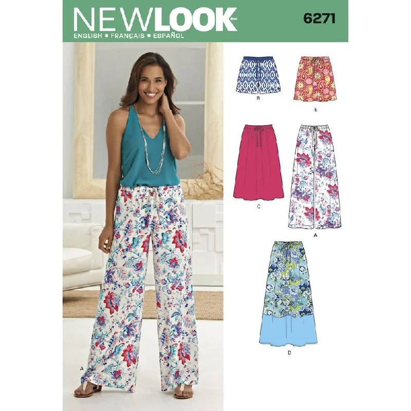 Newlook Pattern 6271 Misses' Skirt in Three Lengths and Pants or Shorts Relaxed High-Waist Trousers
