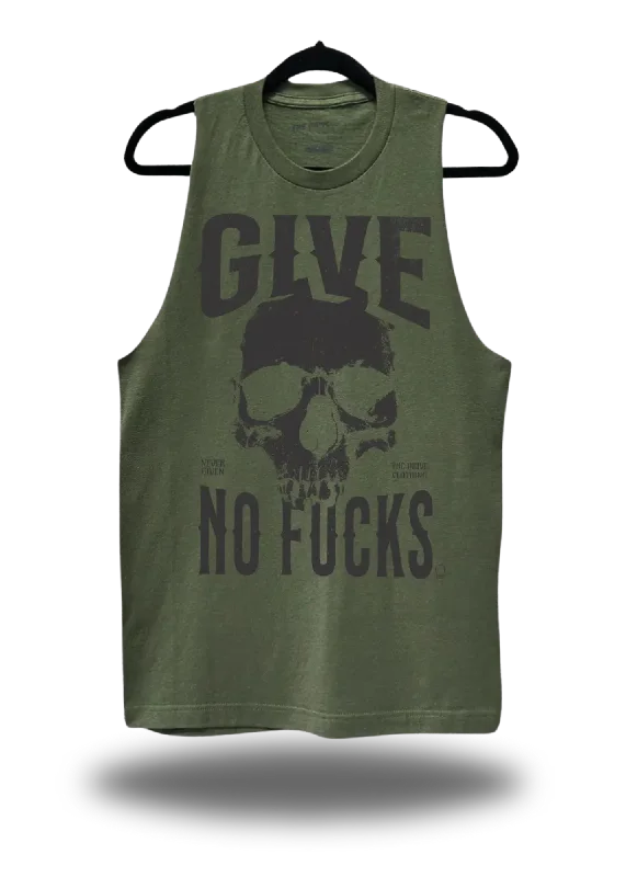 NO FUCKS STRINGER TANK TOP*MILITARY GREEN* glitter tank top