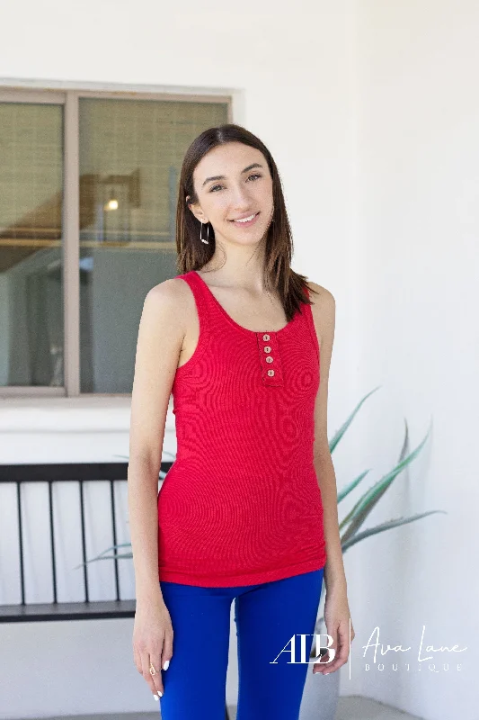 Royal Ribbed Women's Button Front Round Neckline Tank Top graphic tank top