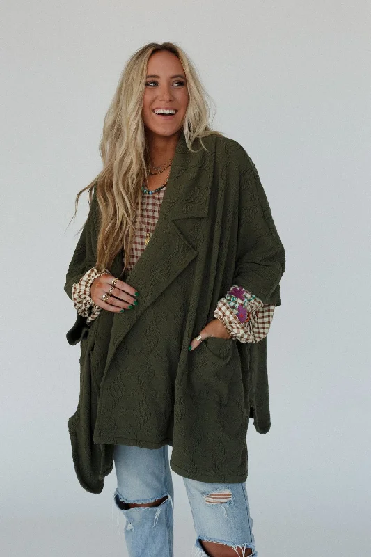 Elea Cardigan - Olive Front Pockets Side Pockets Patch Pockets