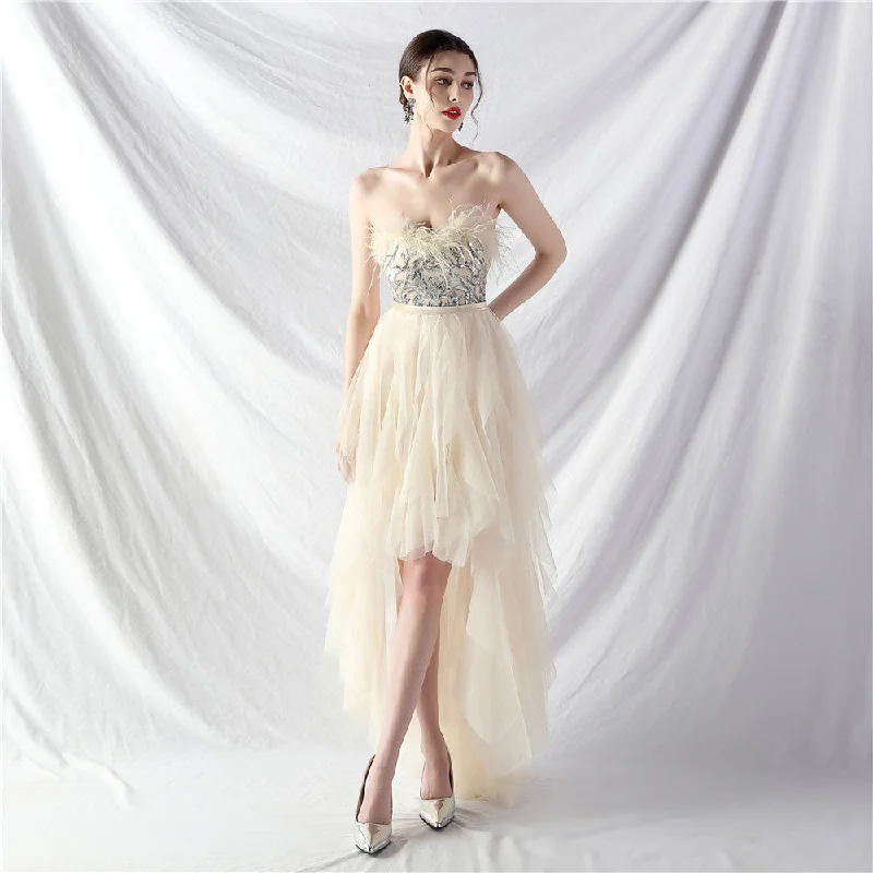Handmade ostrich hair positioning flower beads mesh wedding banquet party dress Tunics Mesh breathable