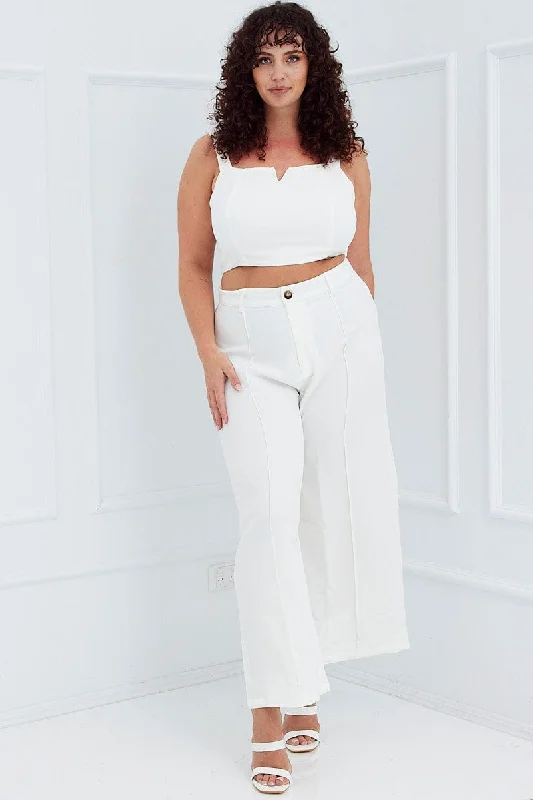 White Wide Pants Waist Seam Fashionable Track Pants