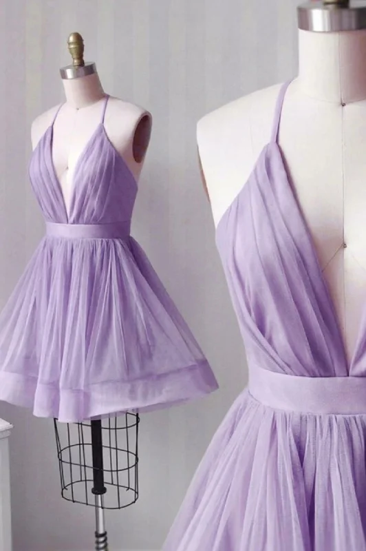 Cute V-Neck Tulle Short Prom Dresses, A-Line Mini Party Dresses Tunics Mesh breathable