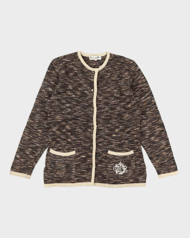 Vintage Christian Dior sports marl knit cardigan - M Ribbed Striped Patterned