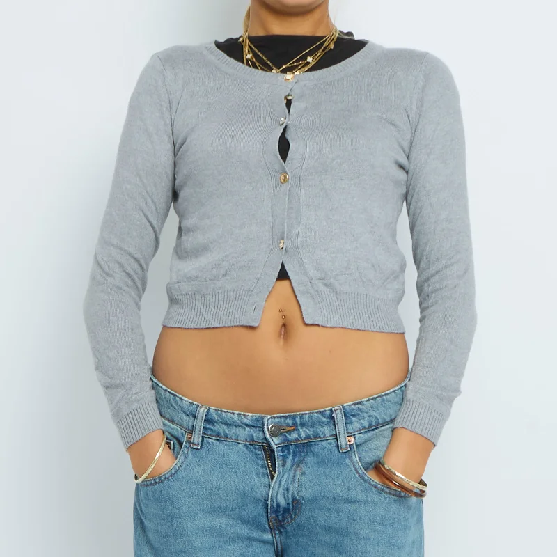 Buttoned Fine Knit Cardigan - UK 8 Transparent Opaque Sheer
