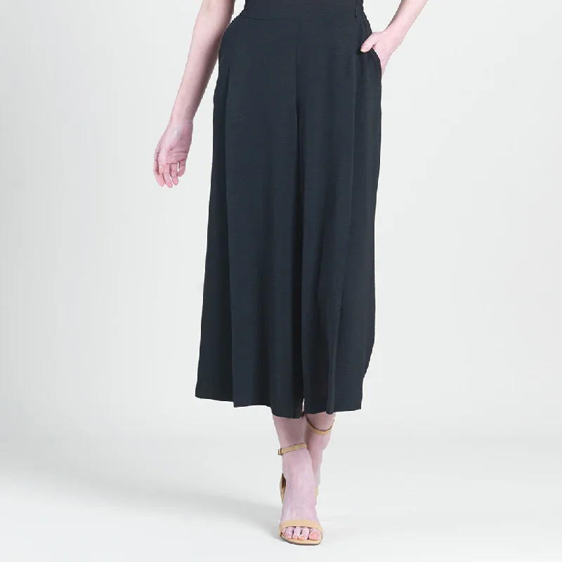 Soft Textured Rayon - Side Pocket Culotte Pant - Black - Final Sale! Trendy Velvet Pants