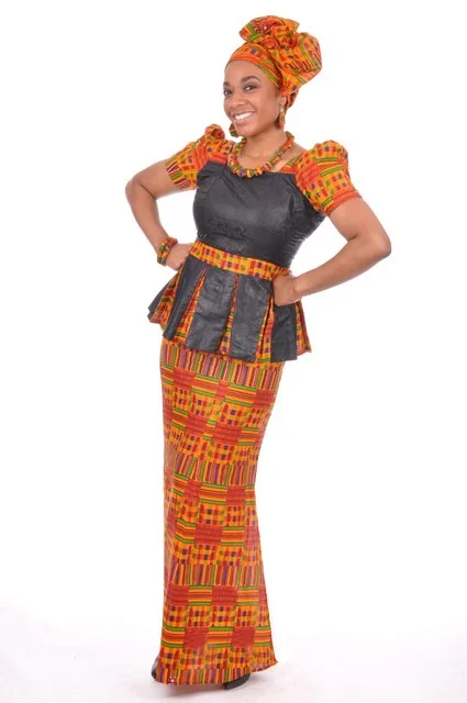 Kente Print Top and Skirt with Brocade Design-DP3227BP2 silk skirt lustrous