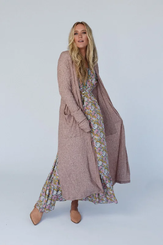 The Nest Finishing Touch Duster Cardigan - Cafe Mesh Blend Leather Blend Suede Blend
