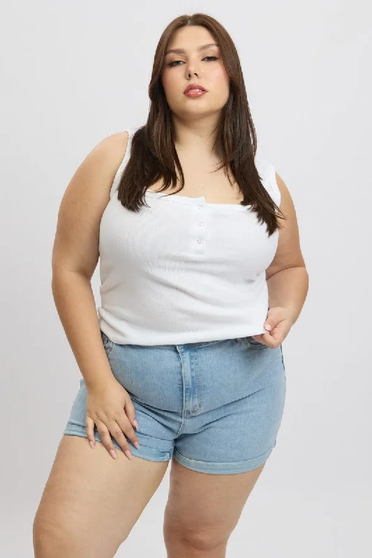White Tank Top Scoop Neck Button Down baby blue tank
