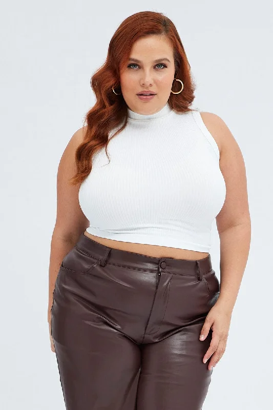 White Tank Top High Neck Seamless cropped tank top