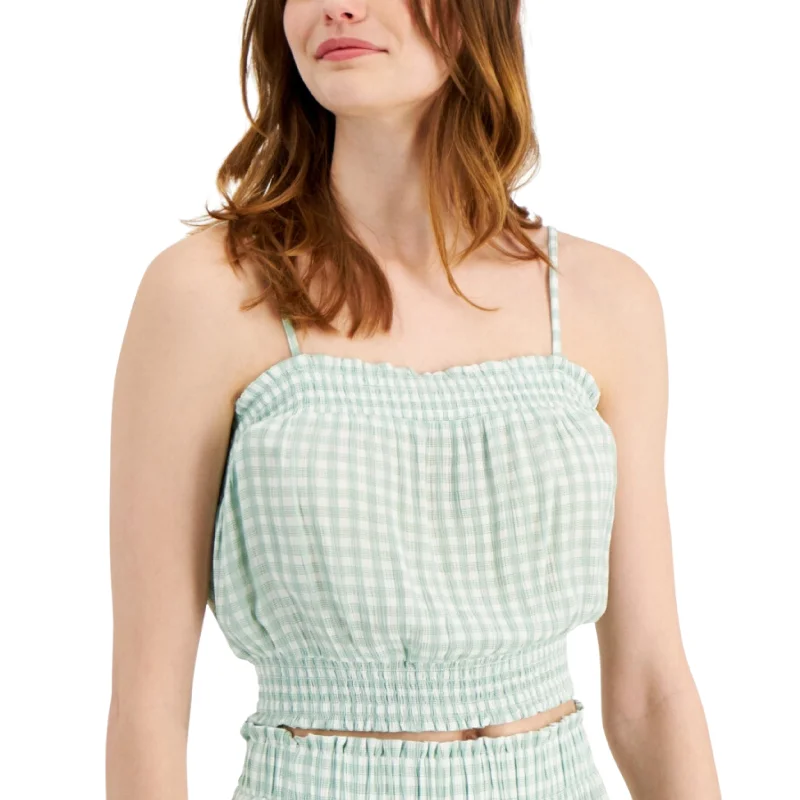 HIPPIE ROSE - Plaid Printed Smocked Tank Top lounge tank top