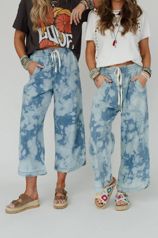 The Nest So Comfy Wide Leg Denim Pant - Bleach Dye Denim Warm Wool Trousers