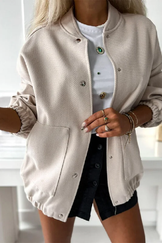 Ashley Baseball Collar Snap Down Jacket Hoodie Zip-Up Jacket Button-Up Jacket