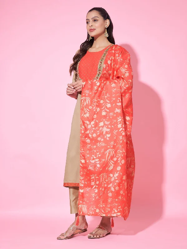 Beige Designer Readymade Pant Suit With Printed Embroidery Work Comfortable Wide-Leg Pants