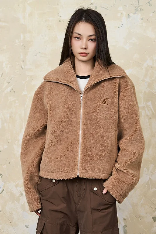 Embroidered Sherpa Jacket Cardigan Sweater Pullover